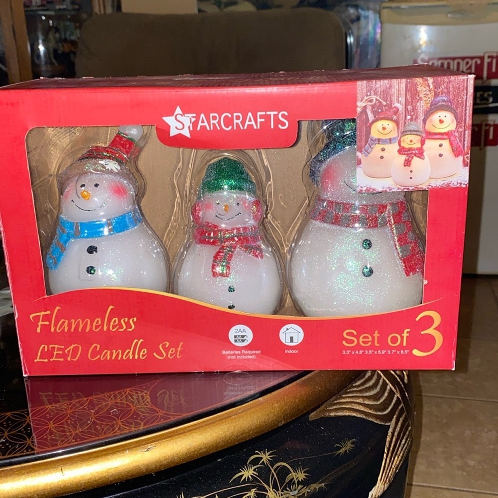 StarCrafts 3 Piece Snowman Set Flameless LED Candle Set With